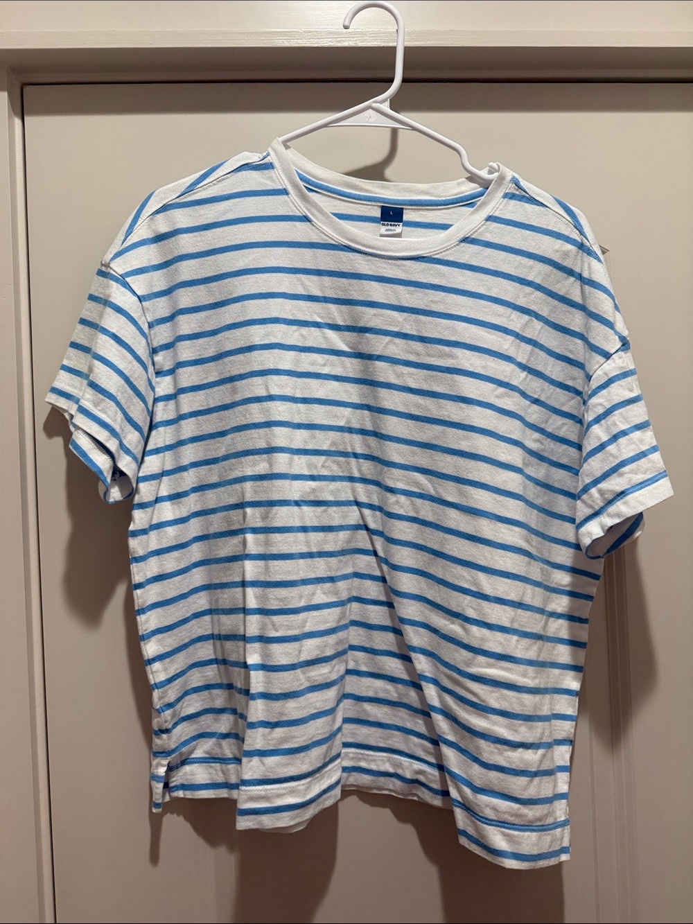 Classic White & Light Blue Stripe Crewneck T-Shirt